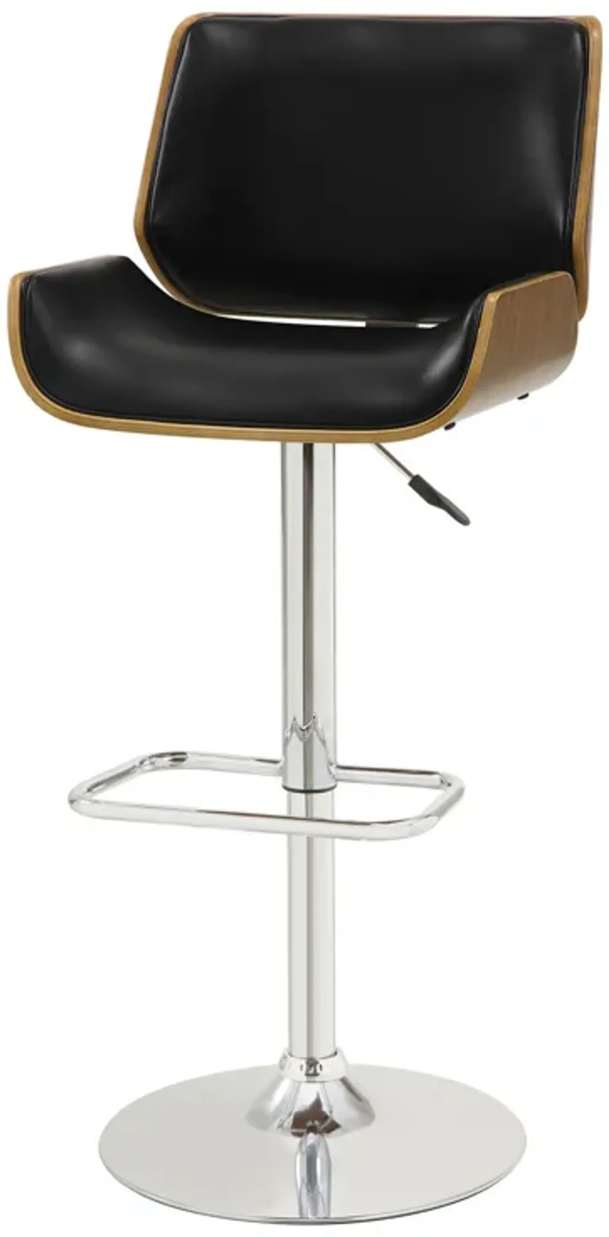 Contemporary Small Back Adjustable Bar Height Stool, Black & Walnut-Benzara