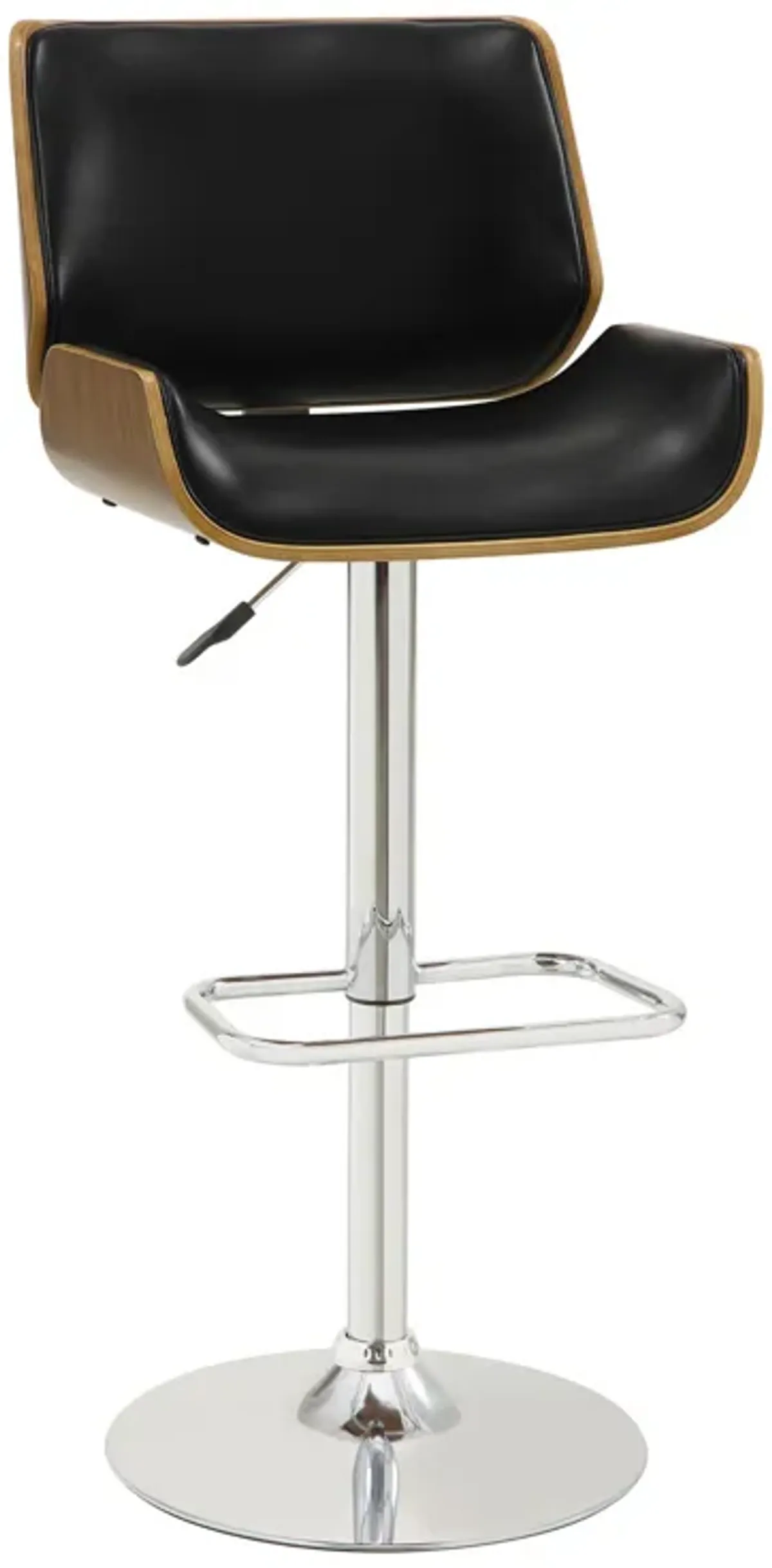 Contemporary Small Back Adjustable Bar Height Stool, Black & Walnut-Benzara