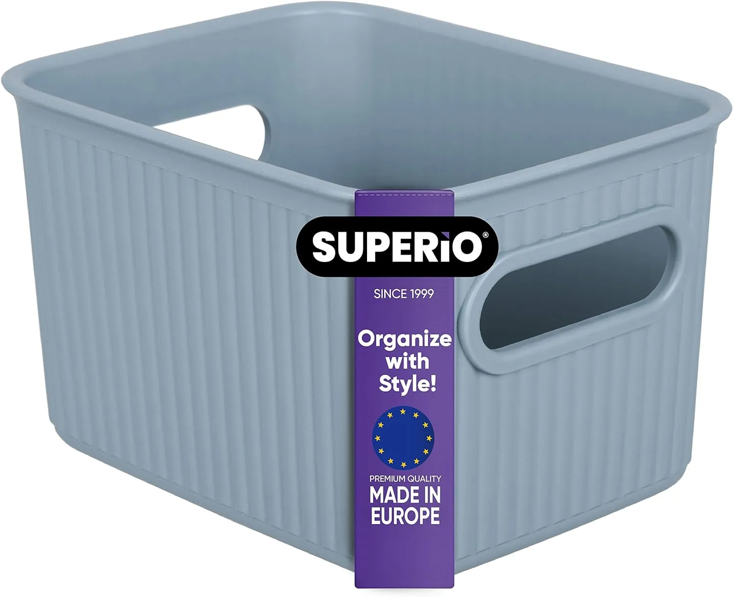 1.5 L Ribbed Storage Bin, Stone Blue