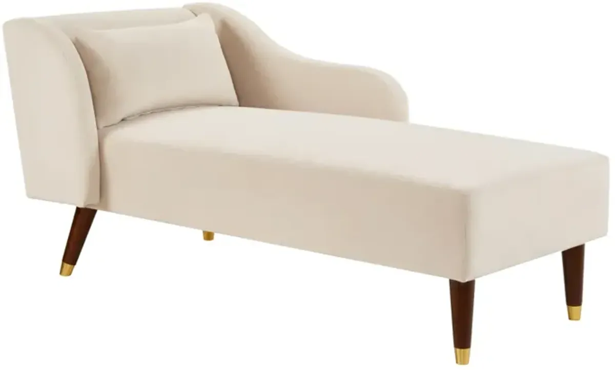 Modern Chaise Lounge Chair Velvet Upholstery (Beige)