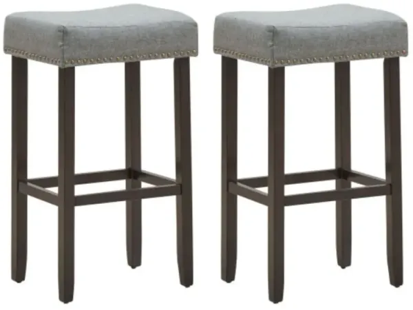 Set of 2 Nailhead Saddle Bar Stools 29 Inch Height