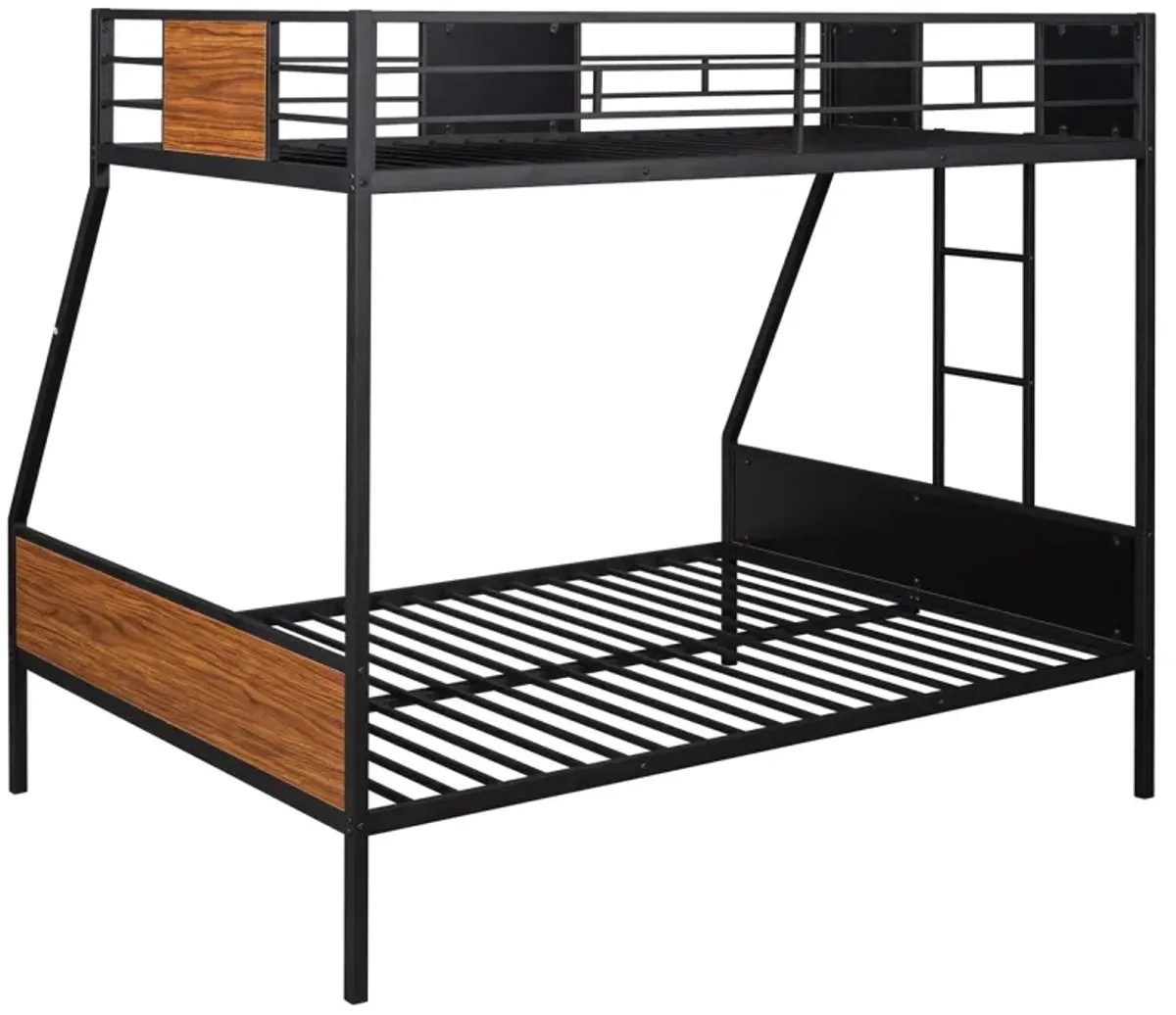 Twin-Over-Full Bunk Bed Modern Style Steel Frame Bunk Bed With Safety Rail, Built-In Ladder