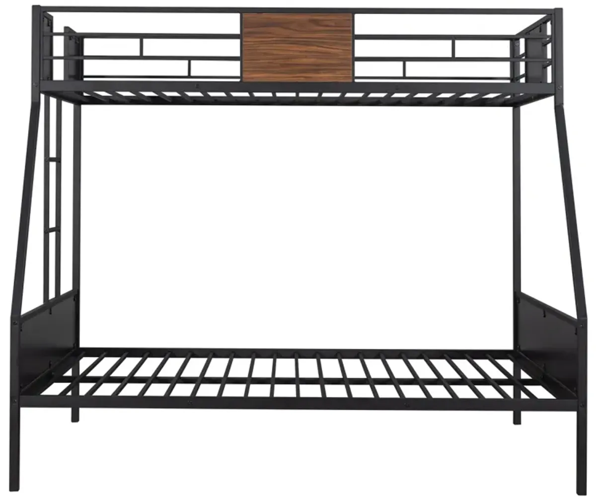 Twin-Over-Full Bunk Bed Modern Style Steel Frame Bunk Bed With Safety Rail, Built-In Ladder