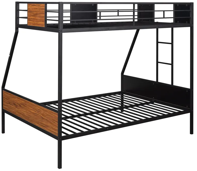 Twin-Over-Full Bunk Bed Modern Style Steel Frame Bunk Bed With Safety Rail, Built-In Ladder