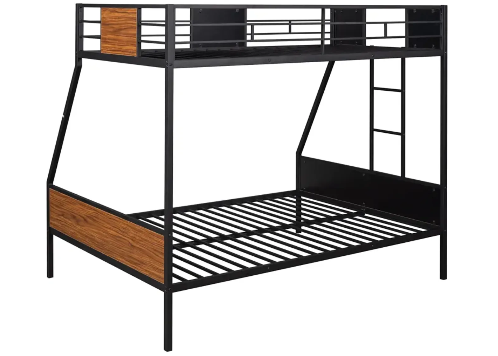 Twin-Over-Full Bunk Bed Modern Style Steel Frame Bunk Bed With Safety Rail, Built-In Ladder