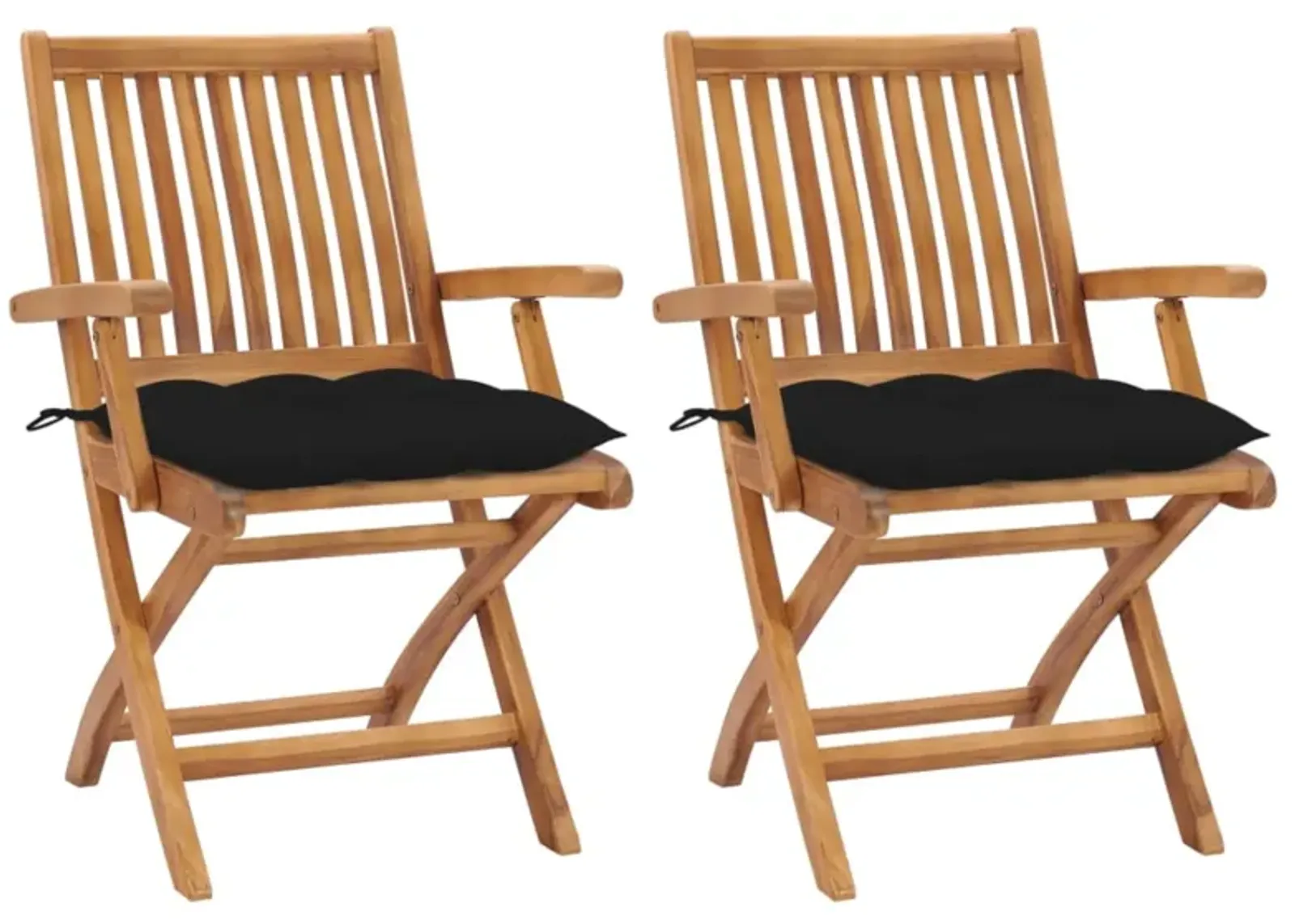 vidaXL Garden Chairs 2 pcs with Black Cushions Solid Teak Wood