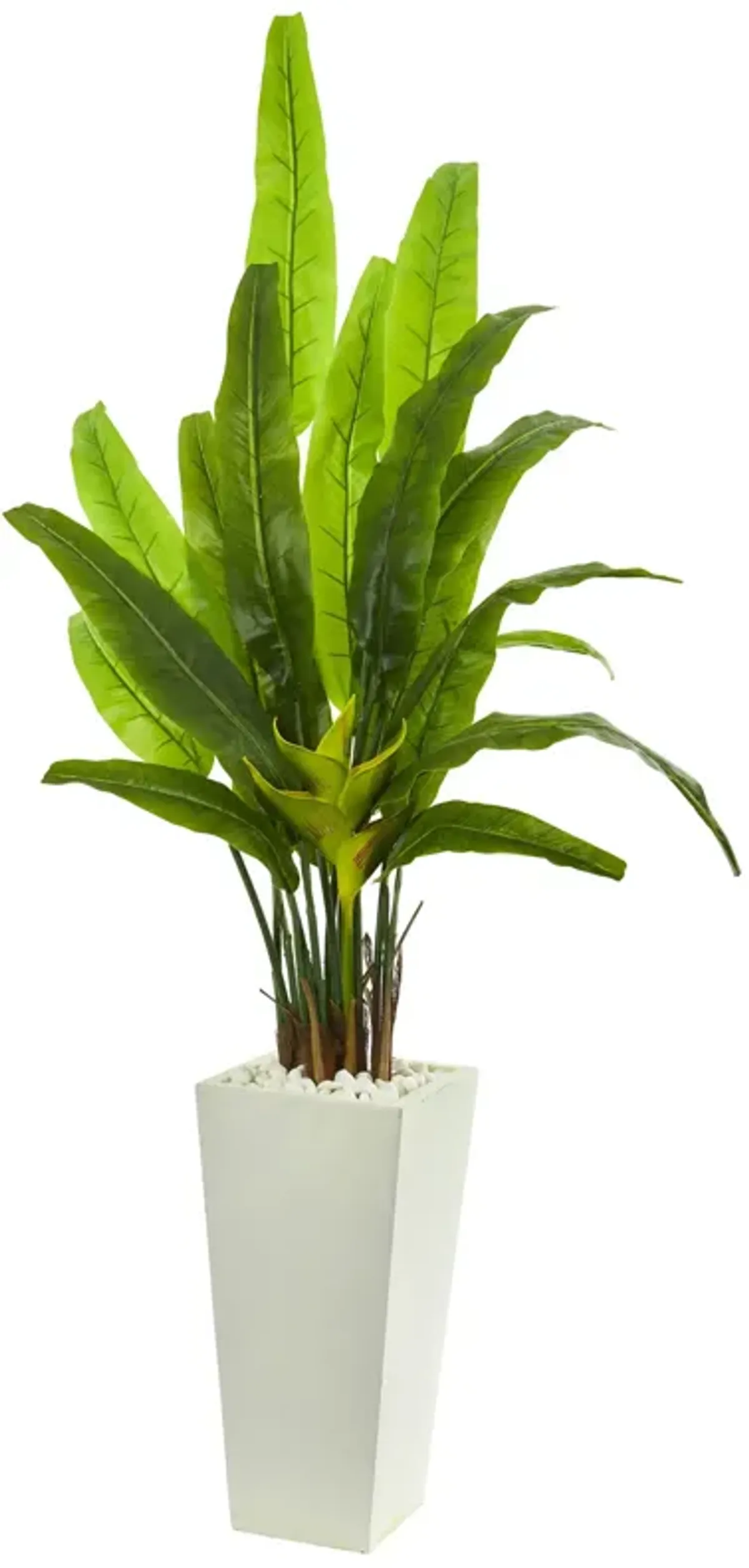 Hivvago 69 Inches Travelers Palm Artificial Tree in White Tower Planter