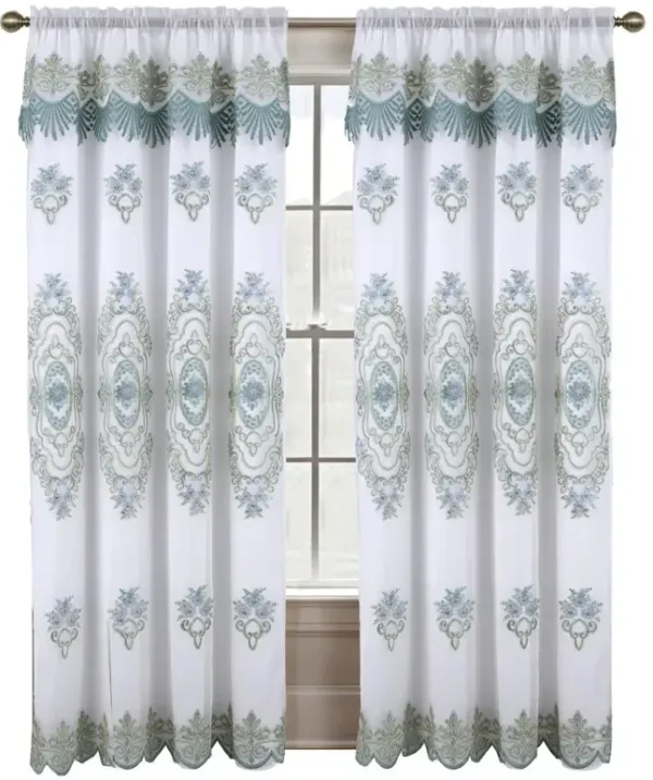 RT Designers Collection Dayton Emb Attached Valance Backing Blackout Window Curtains 50" x 84" White/Teal