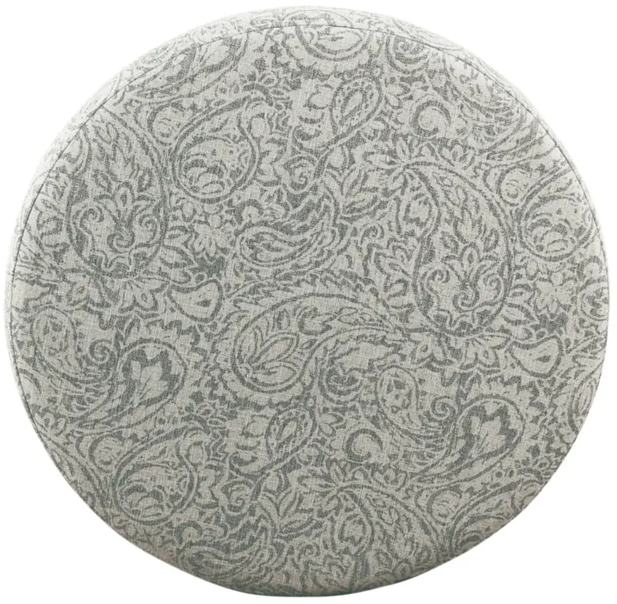 Paisley Floral Pattern Fabric Upholstered Wooden Ottoman with Hidden Storage, Gray and Cream - Benzara