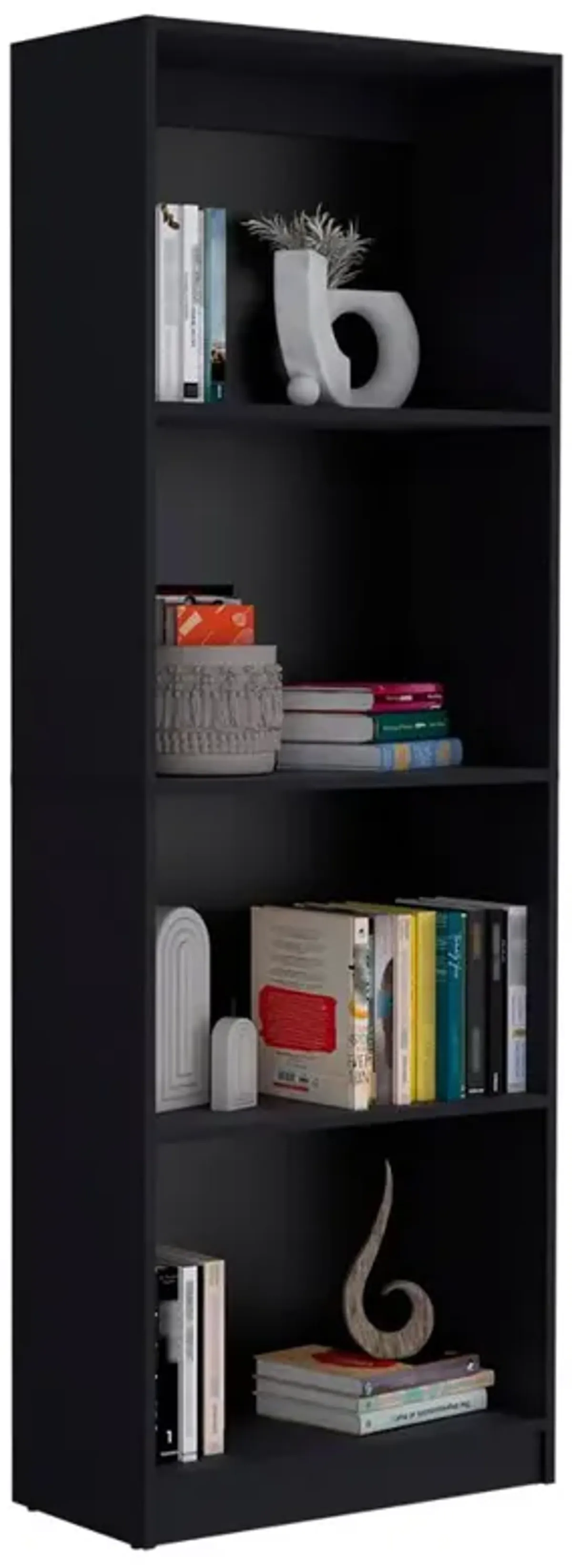 Vinton Bookcase with Spacious Tier-Shelving Design, Black