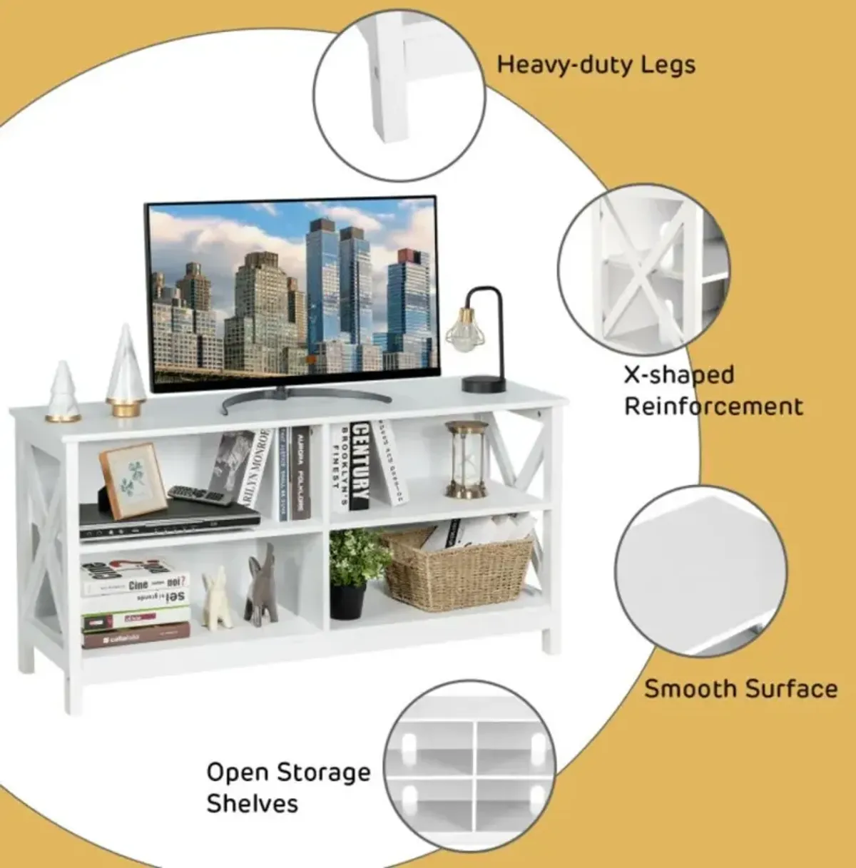 Hivvago Wooden TV Stand Entertainment for TVs up to 55 Inch with X-Shaped Frame