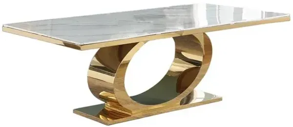 Best Quality Furniture Large 87 Rectangular marble top dining table with a gold color base