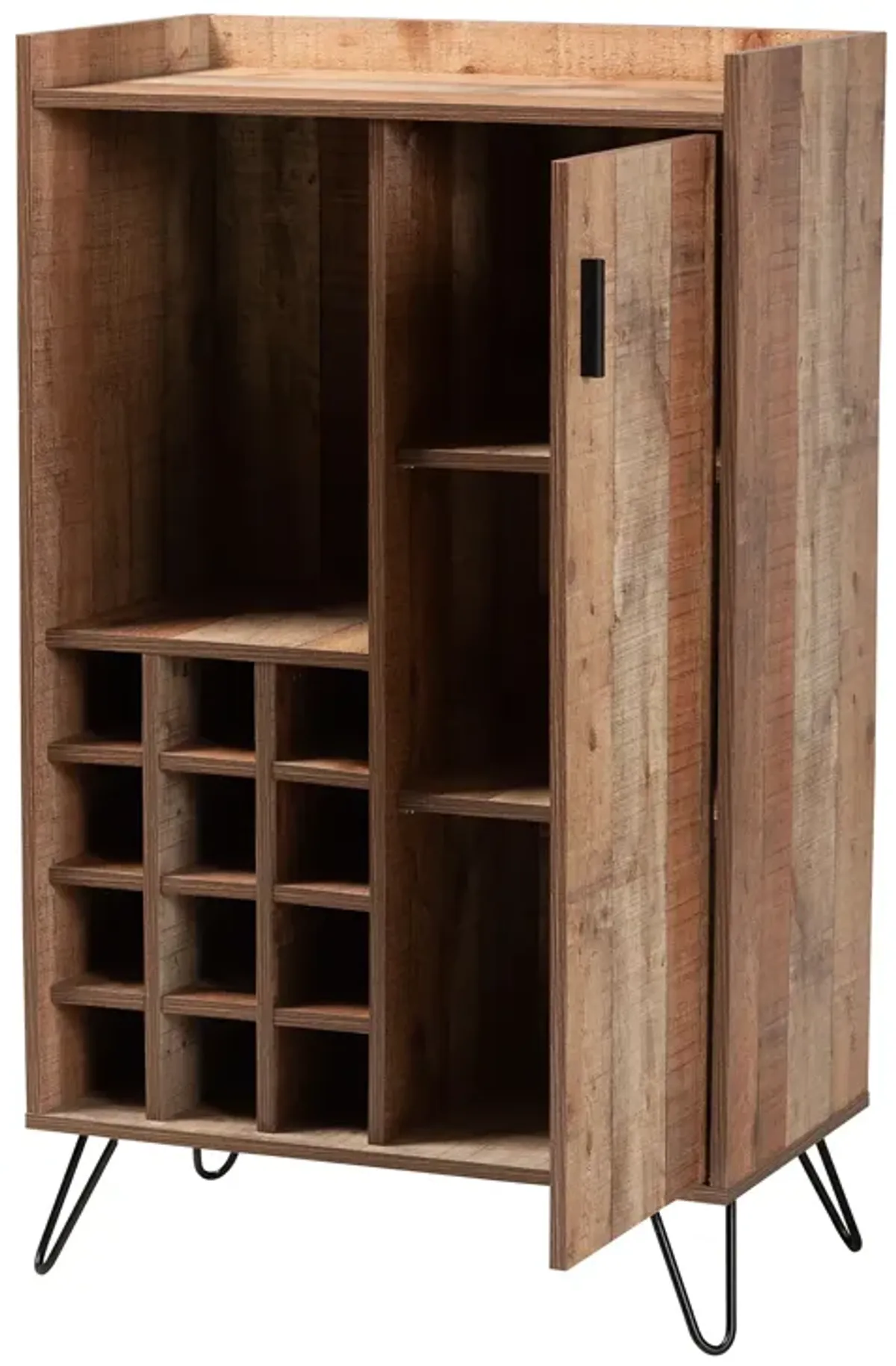 Baxton Studio Mathis Modern Rustic Brown Finished Wood and Black Metal Wine Storage Cabinet