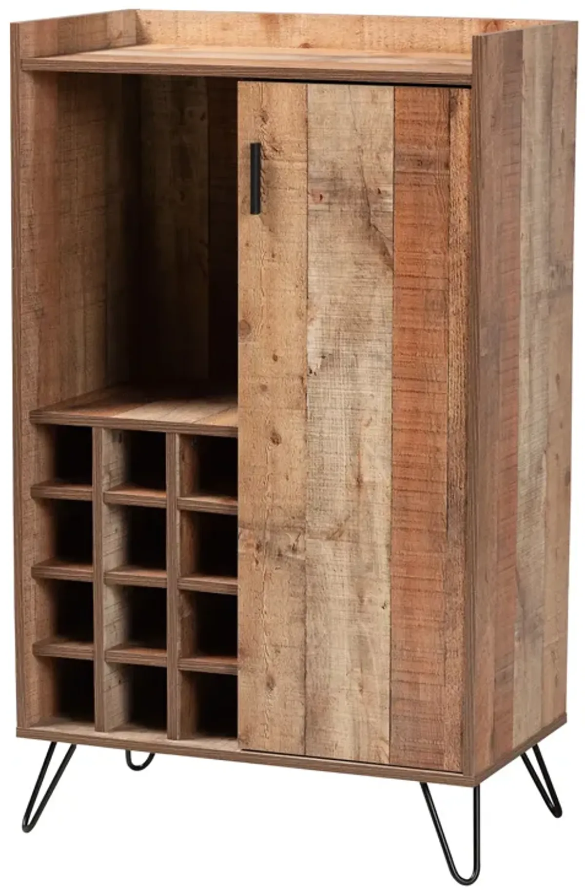 Baxton Studio Mathis Modern Rustic Brown Finished Wood and Black Metal Wine Storage Cabinet