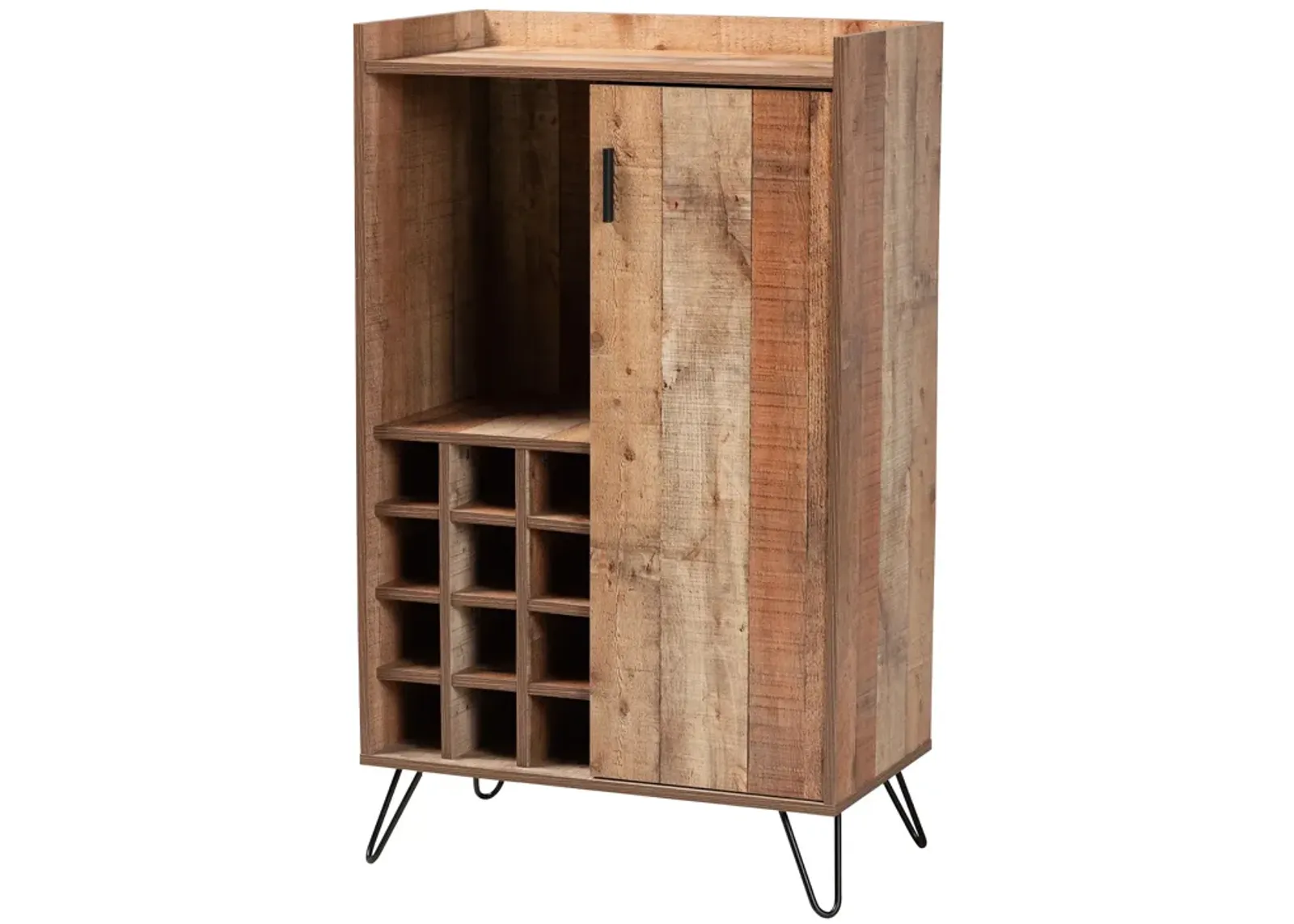 Baxton Studio Mathis Modern Rustic Brown Finished Wood and Black Metal Wine Storage Cabinet