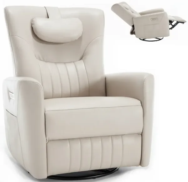Mondawe Swivel and Rocker Power Recliner Chair with Lumbar and Neck Support Pillow, Heavy Duty Motion Mechanism with USB and Type-C Ports