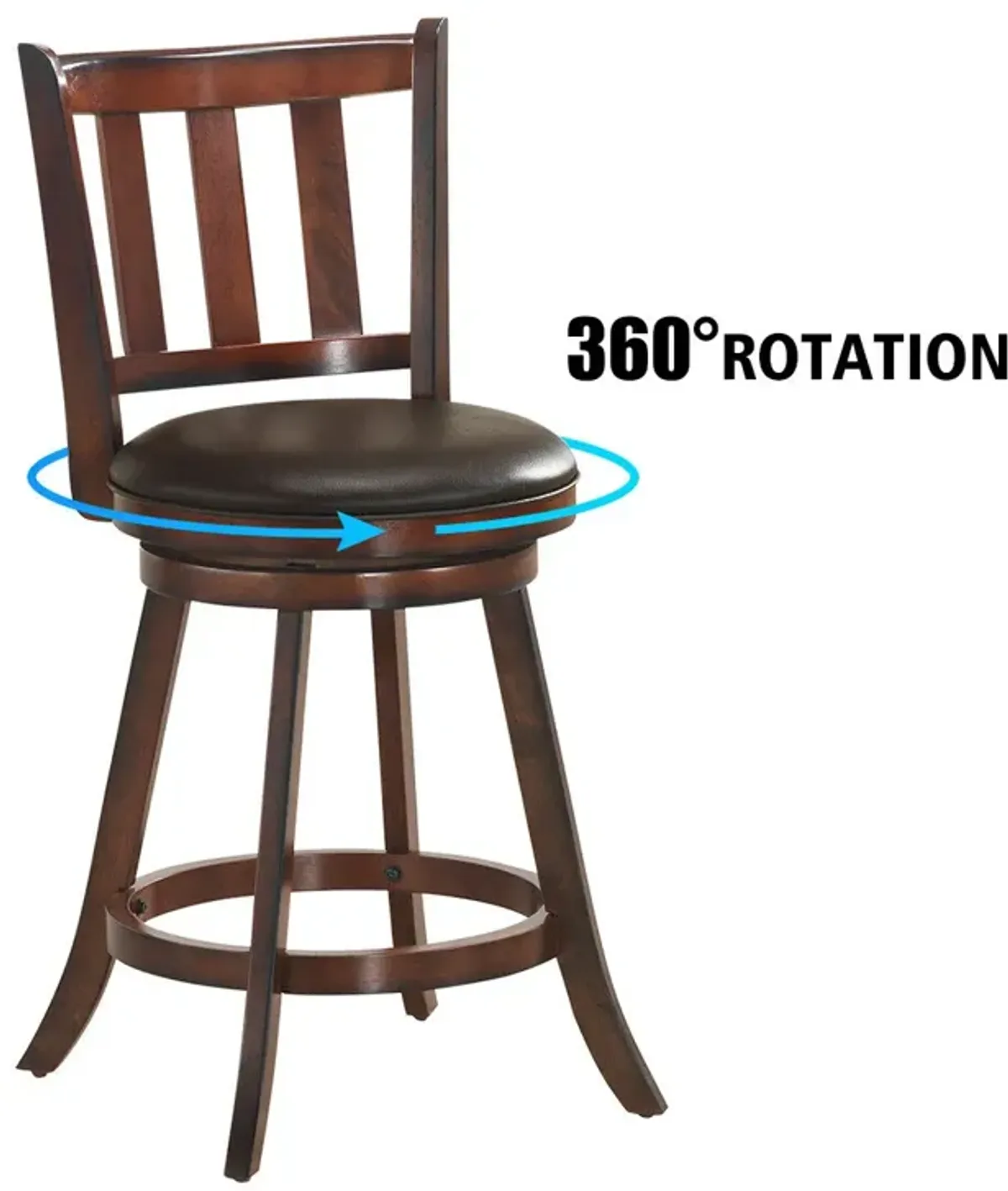 2 Pieces 360 Degree Swivel Wooden Counter Height Bar Stool Set with Cushioned Seat