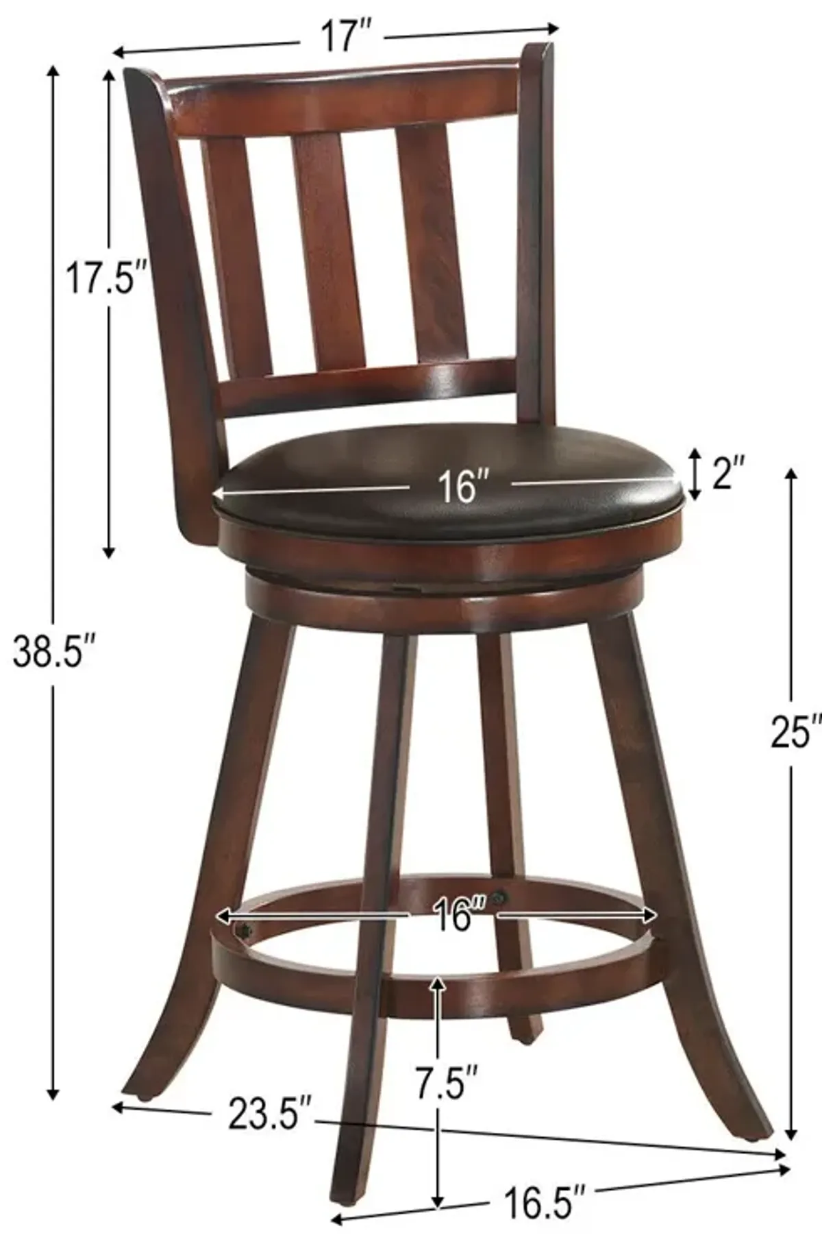 2 Pieces 360 Degree Swivel Wooden Counter Height Bar Stool Set with Cushioned Seat