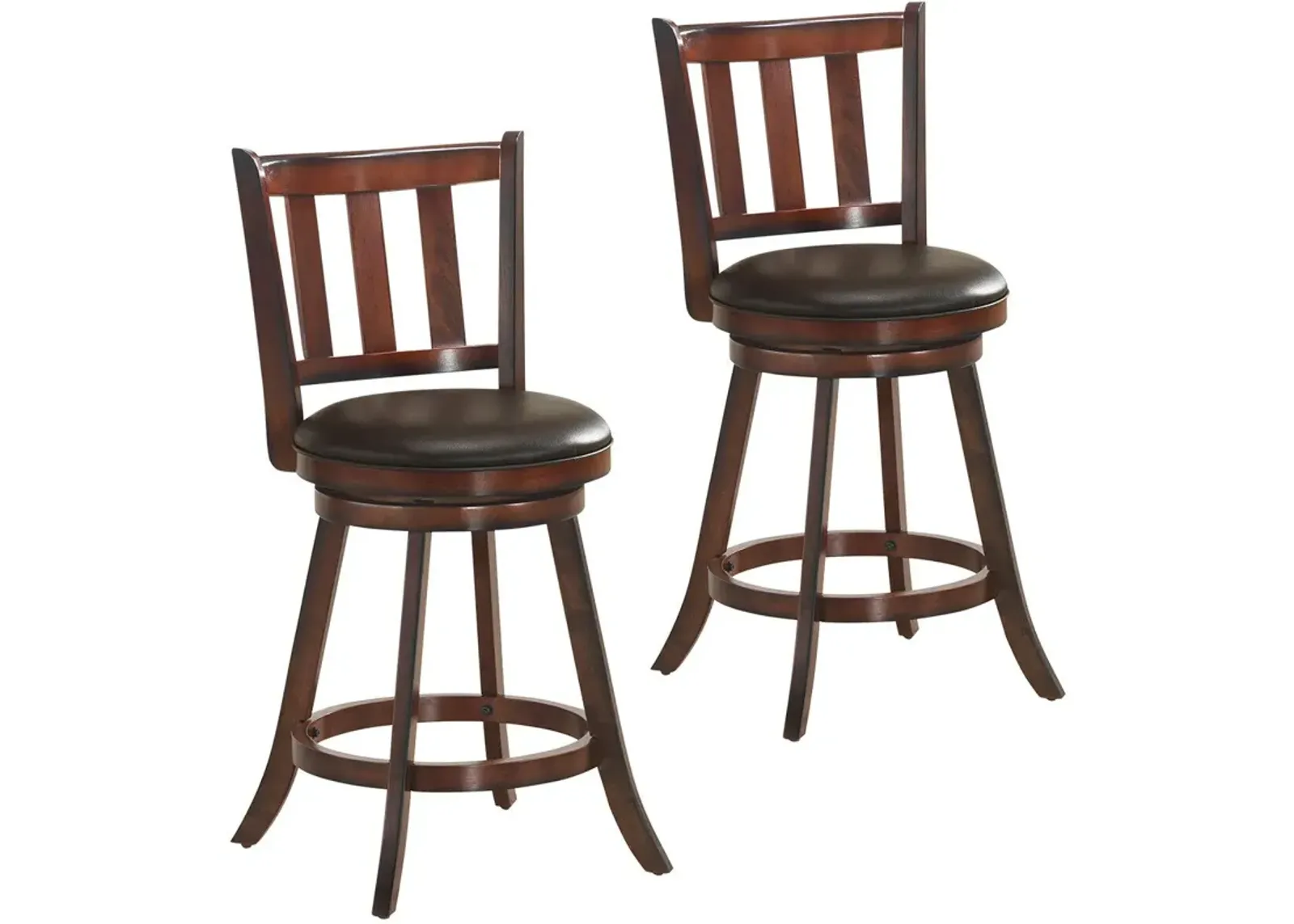 2 Pieces 360 Degree Swivel Wooden Counter Height Bar Stool Set with Cushioned Seat