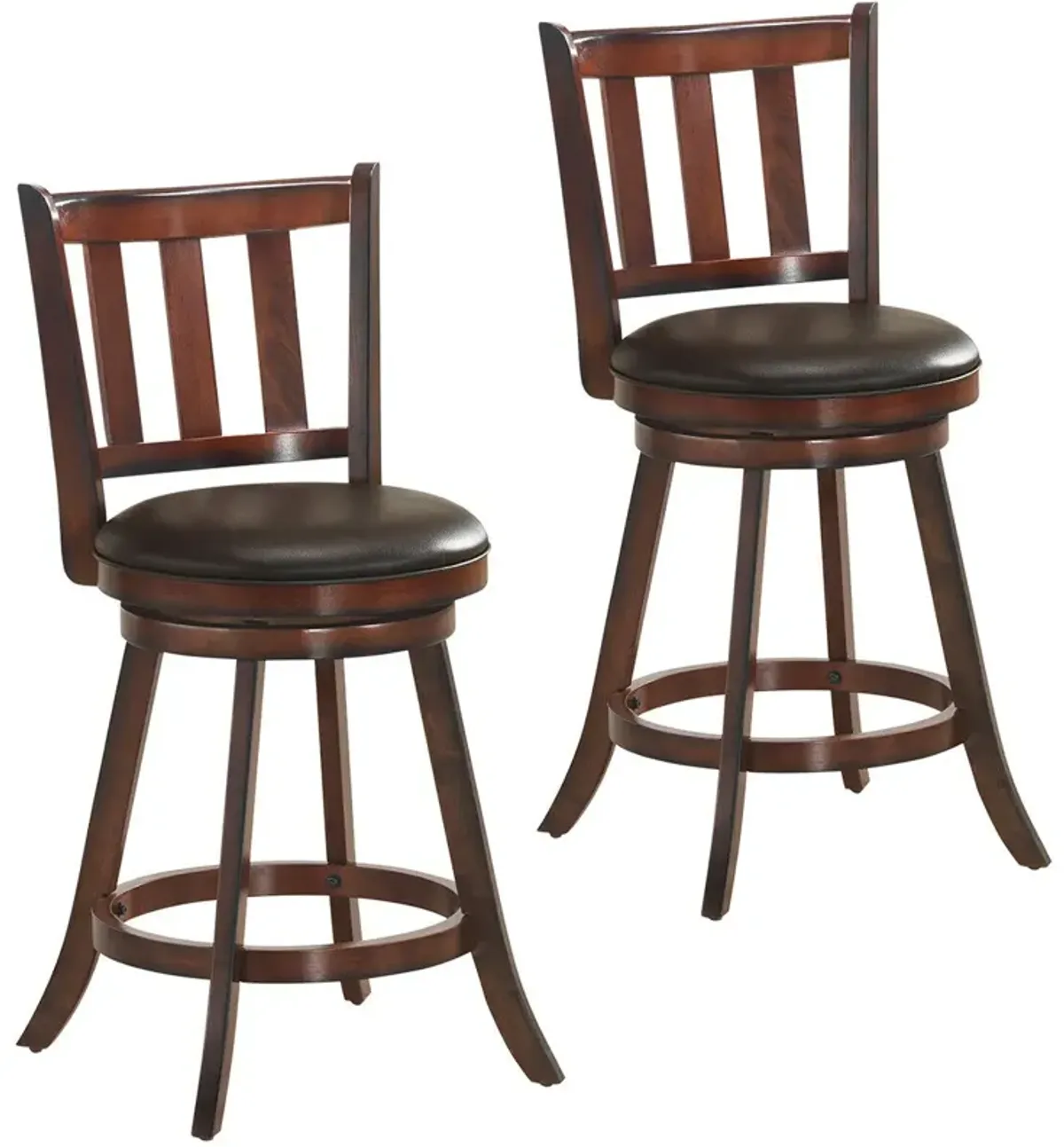 2 Pieces 360 Degree Swivel Wooden Counter Height Bar Stool Set with Cushioned Seat