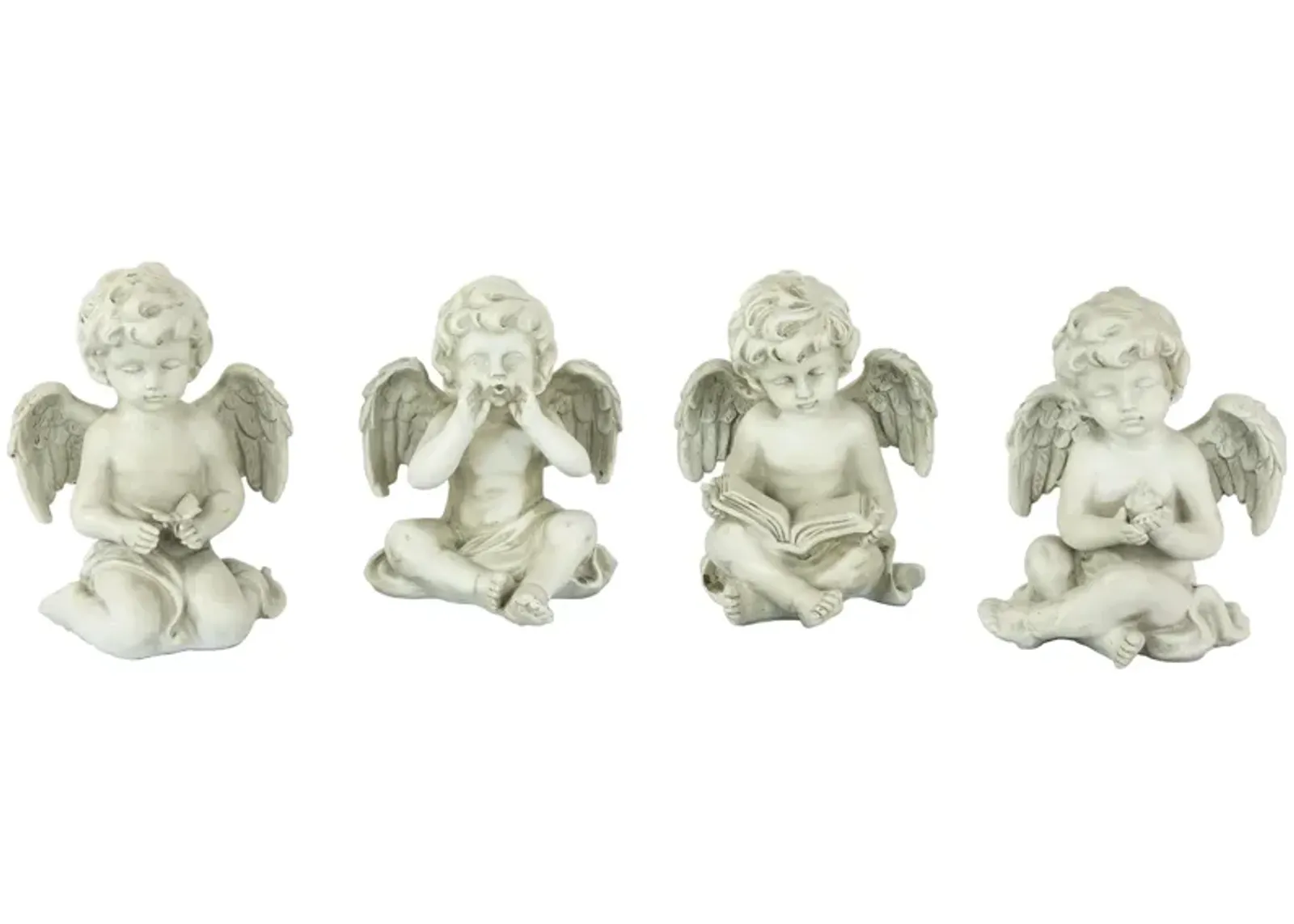 Set of 4 Gray Cherub Angel Outdoor Garden Statues 6.5"