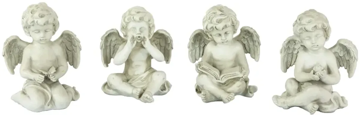 Set of 4 Gray Cherub Angel Outdoor Garden Statues 6.5"