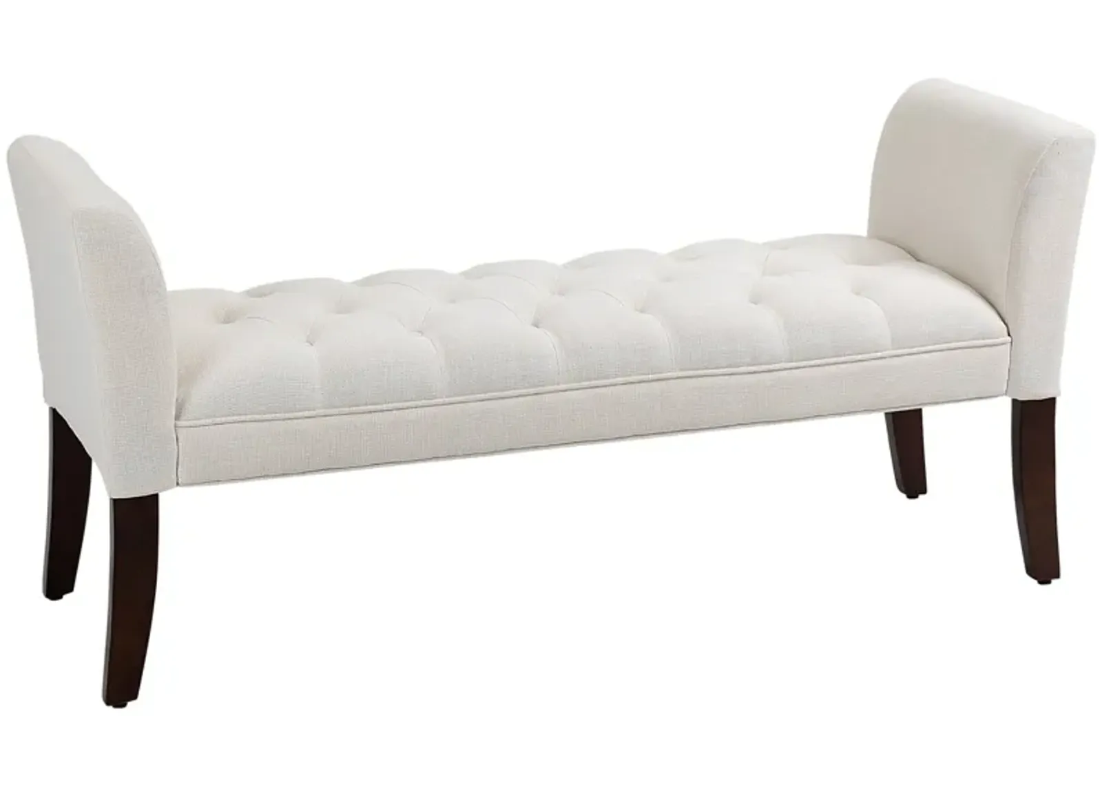 Cream White Bed Seating: Tufted Bench with Arms & Solid Wood Legs