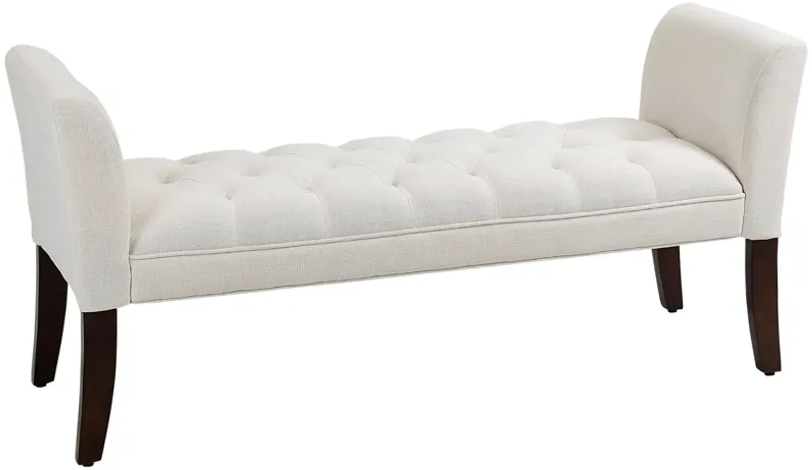 Cream White Bed Seating: Tufted Bench with Arms & Solid Wood Legs