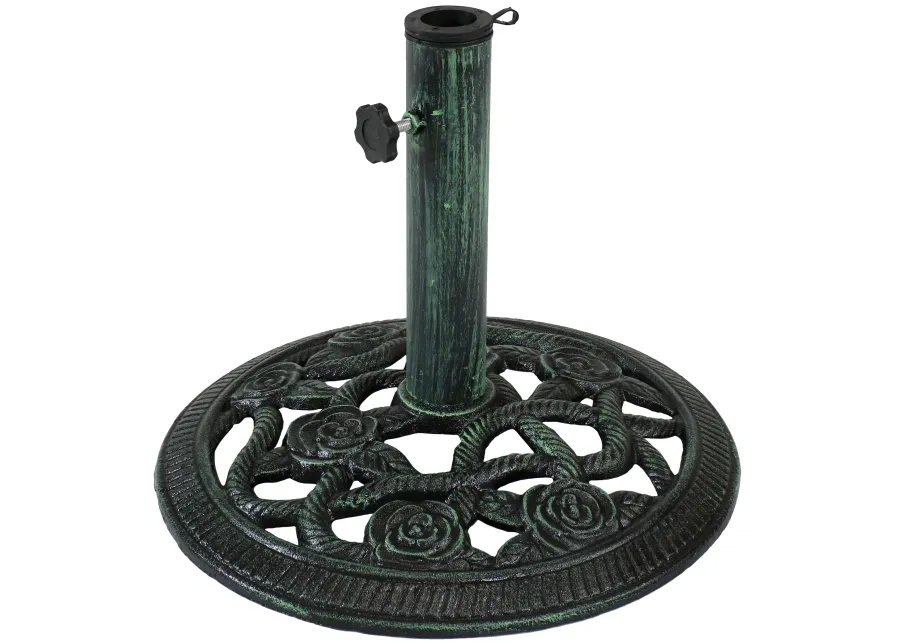 Sunnydaze 16 in Rose Blossom Cast Iron Round Patio Umbrella Base