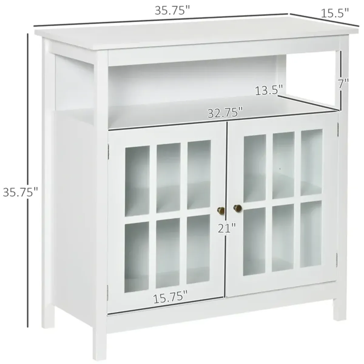 White Living Room Storage: Buffet Sideboard with Glass Door and Open Shelf