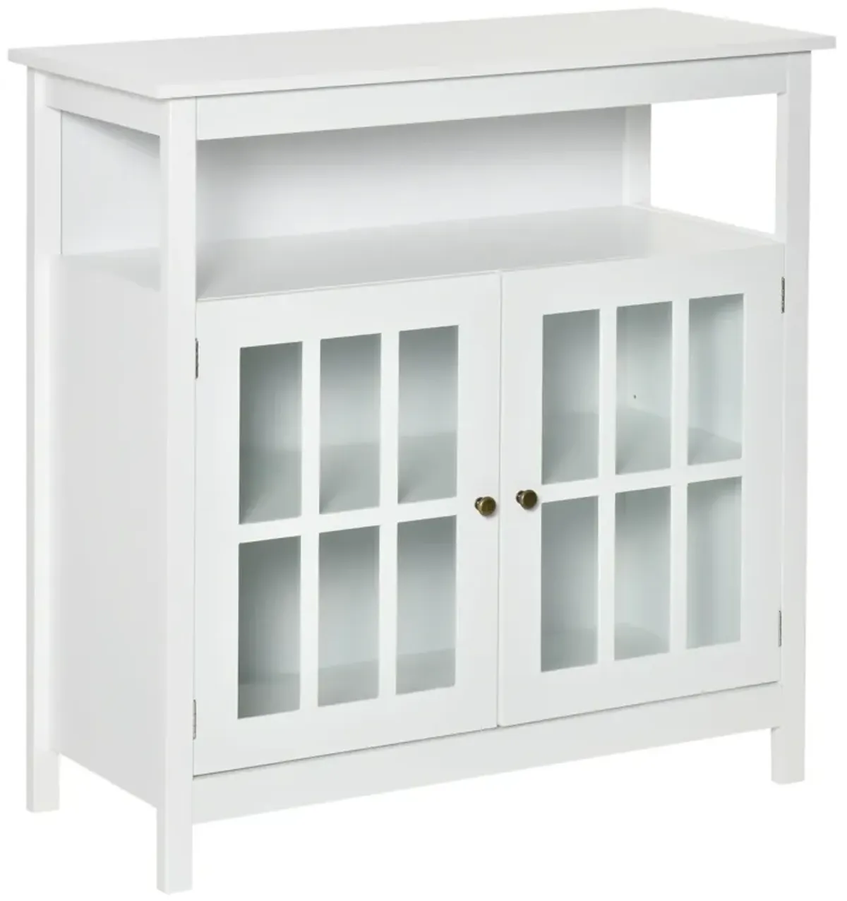 White Living Room Storage: Buffet Sideboard with Glass Door and Open Shelf