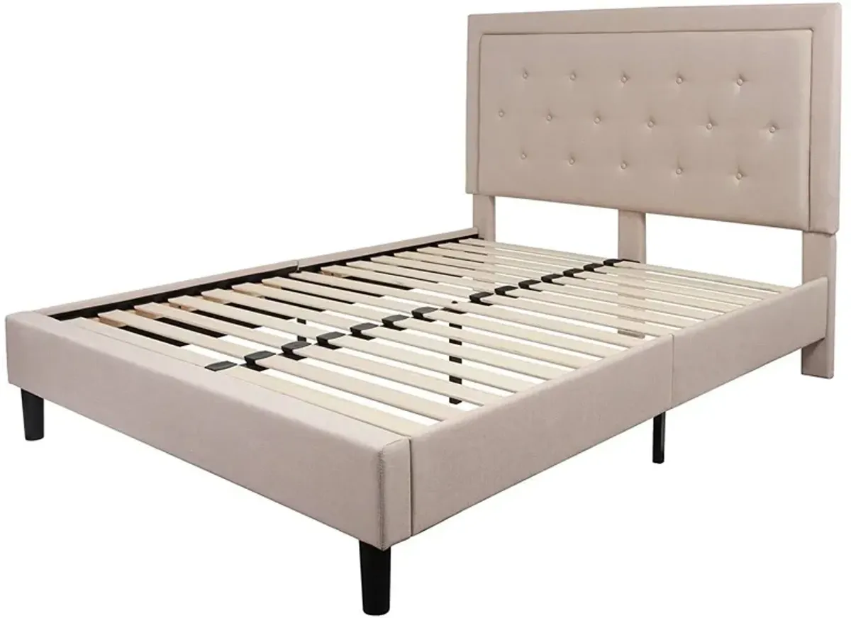 Hivvago Queen Beige Upholstered Platform Bed Frame with Button Tufted Headboard