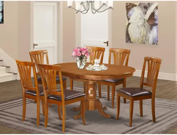 7 Pc set Portland Kitchen Table with Leaf and 6 Leather Chairs in Saddle Brown