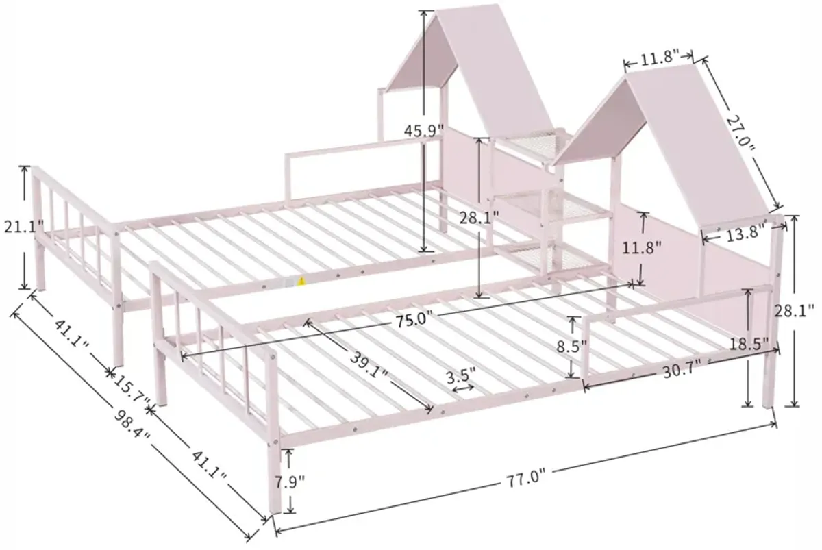 Merax Platform Double Beds with House Headboard