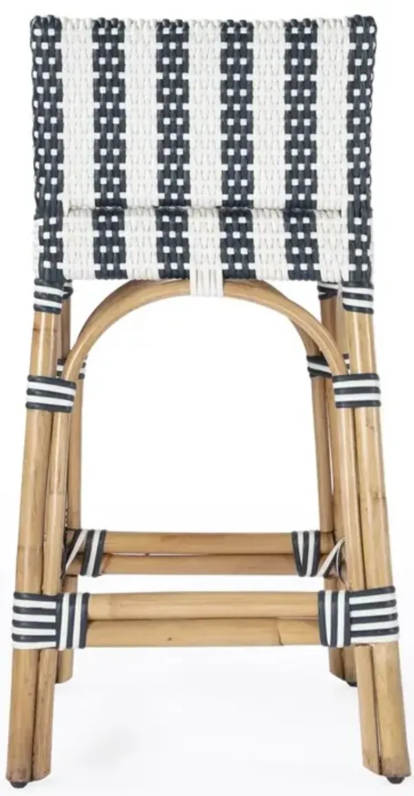 Butler Specialty Rectangular Rattan Low Back 24.5Counter Stool, White and Navy Stripe