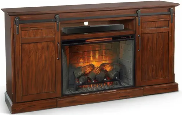 Reggie TV Media Entertainment Console, Fireplace Option, 78 Inch Brown - Benzara