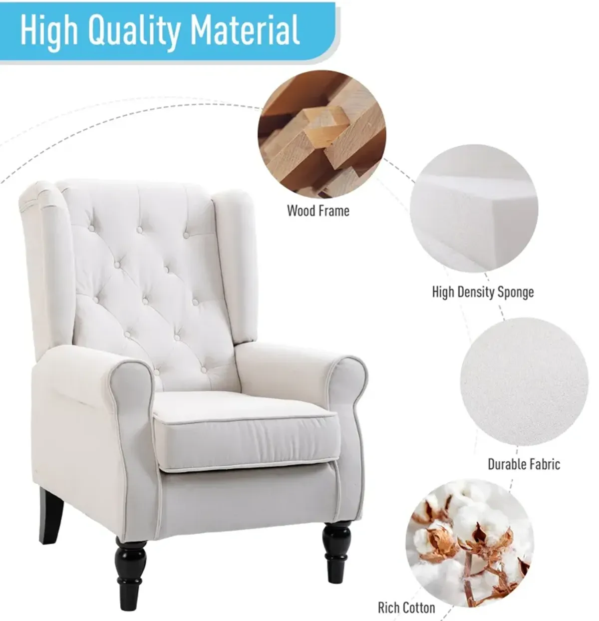 Cream Living Room Luxury: High Back Accent Chair with Removable Cushion