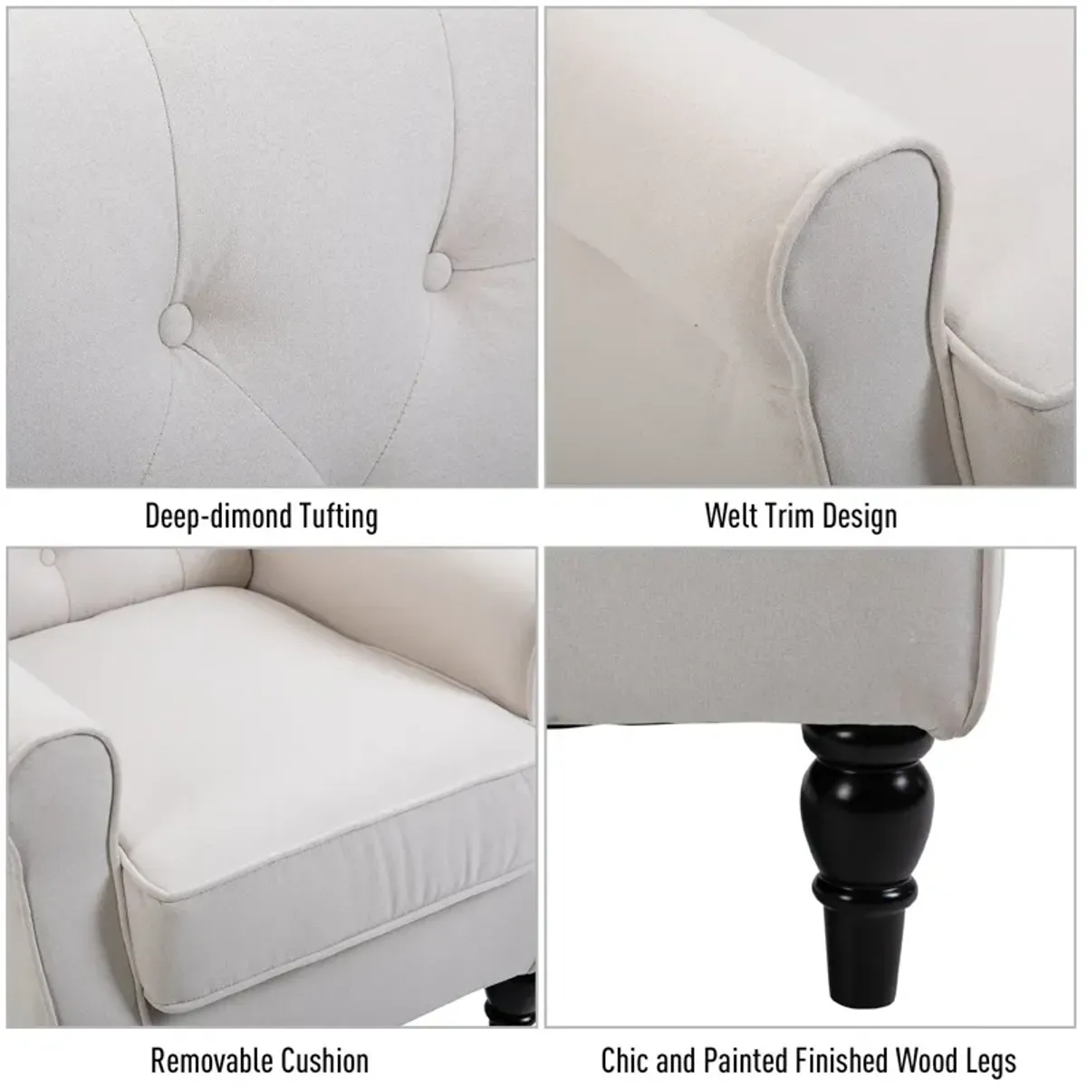 Cream Living Room Luxury: High Back Accent Chair with Removable Cushion