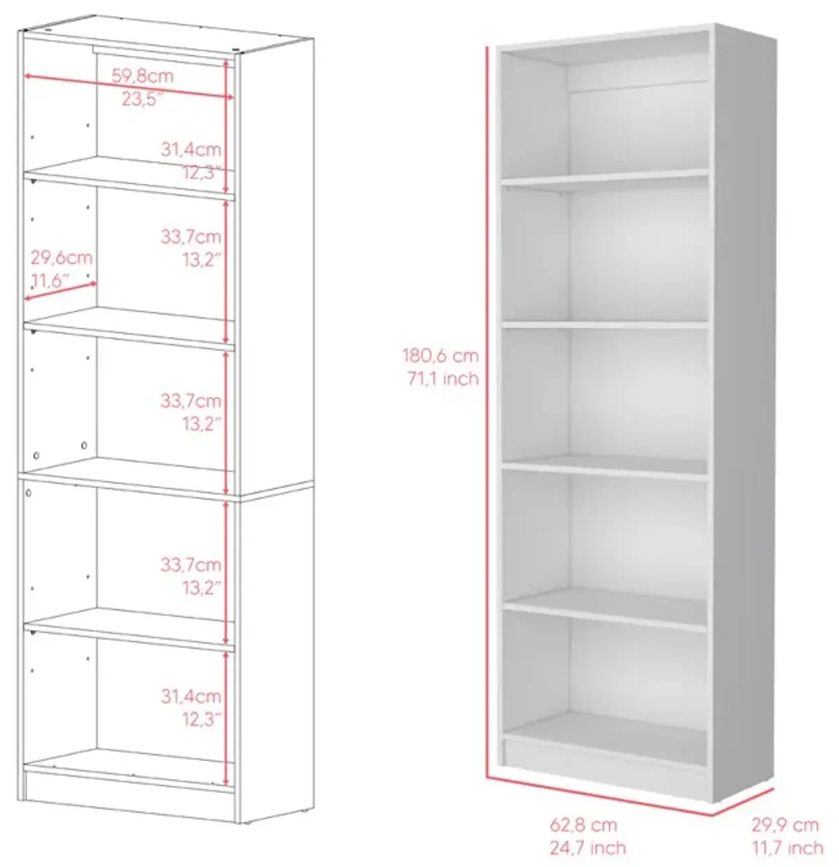 Bookcase 4-Shelves Benzoni, Office, White