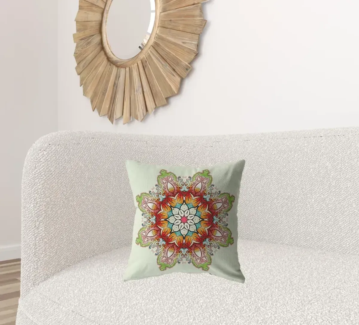 Hivvago 18" Orange Green Mandala Zip Suede Throw Pillow
