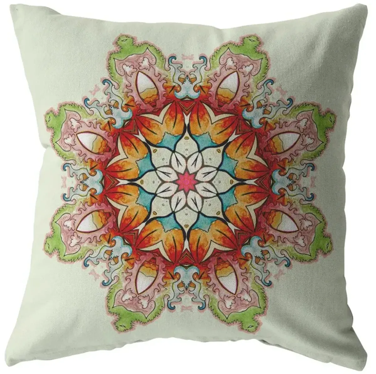 Hivvago 18" Orange Green Mandala Zip Suede Throw Pillow
