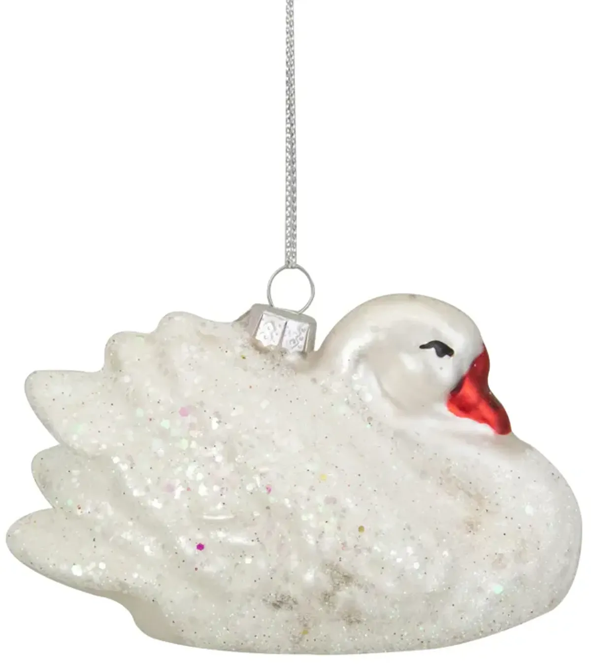 3.75" White Iridescent Glass Swan Christmas Ornament