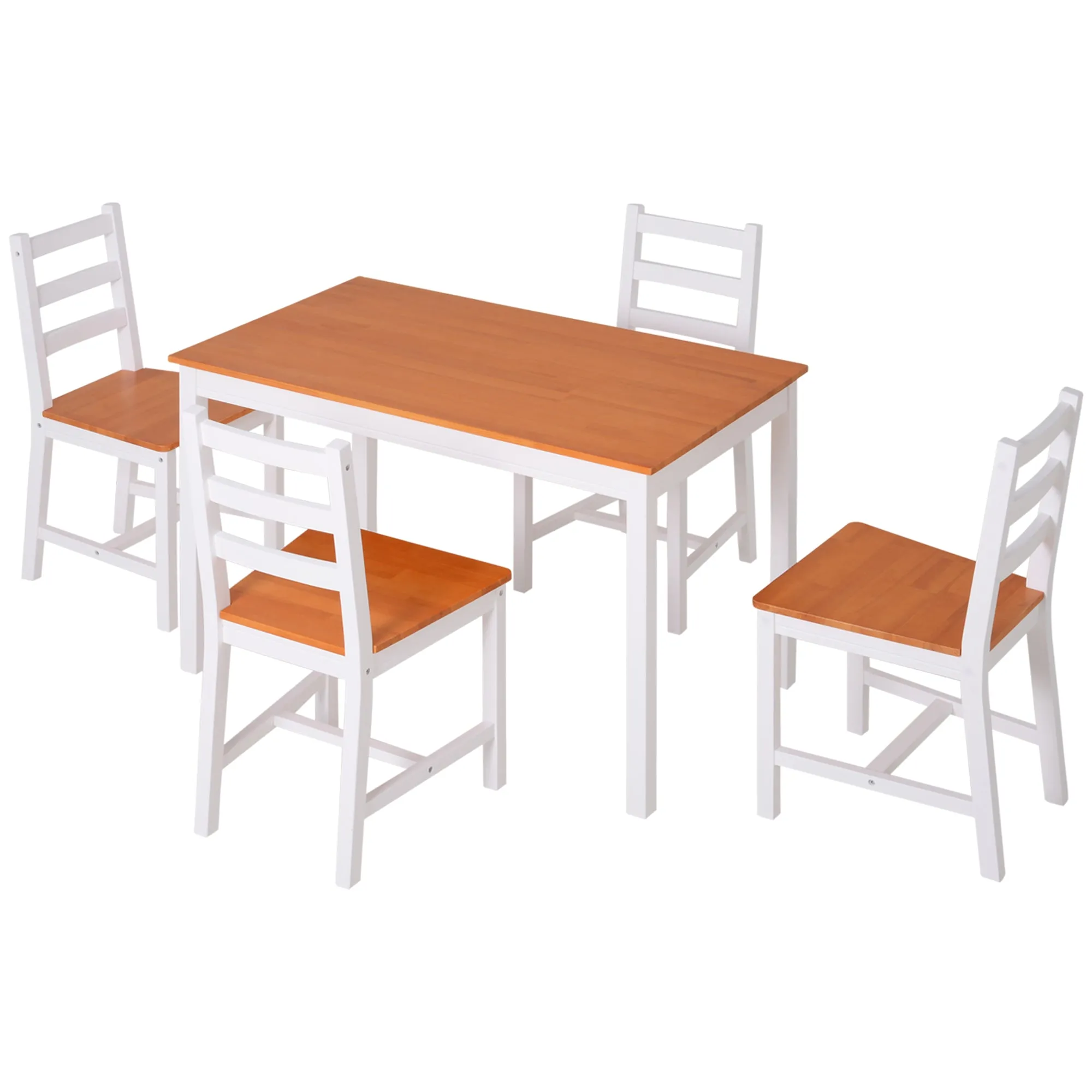 Compact Dining Solution: 5-Piece White/Natural Pine Wood Table and Chairs