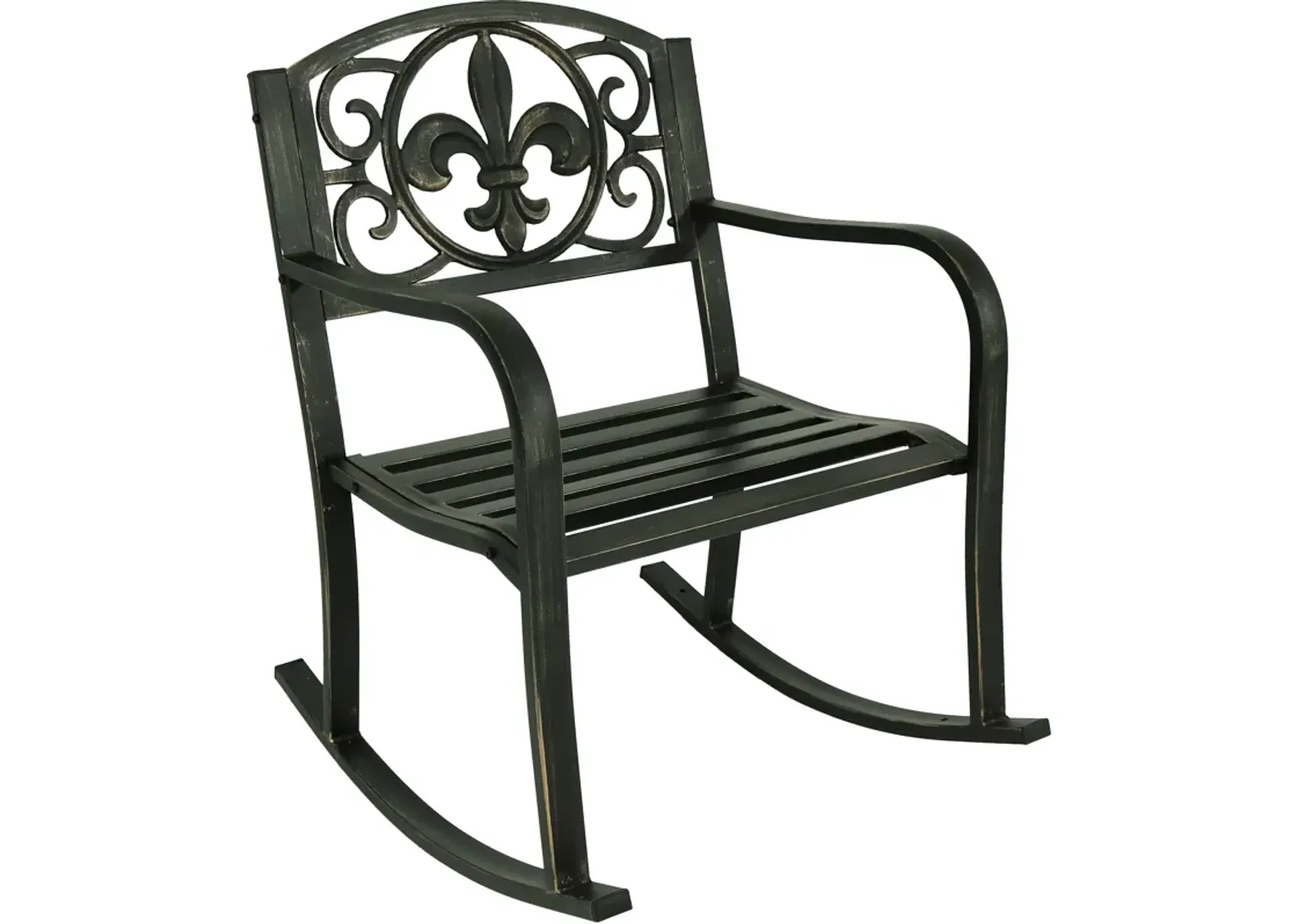 Sunnydaze Fleur-de-Lis Cast Iron and Steel Outdoor Rocking Chair - Black