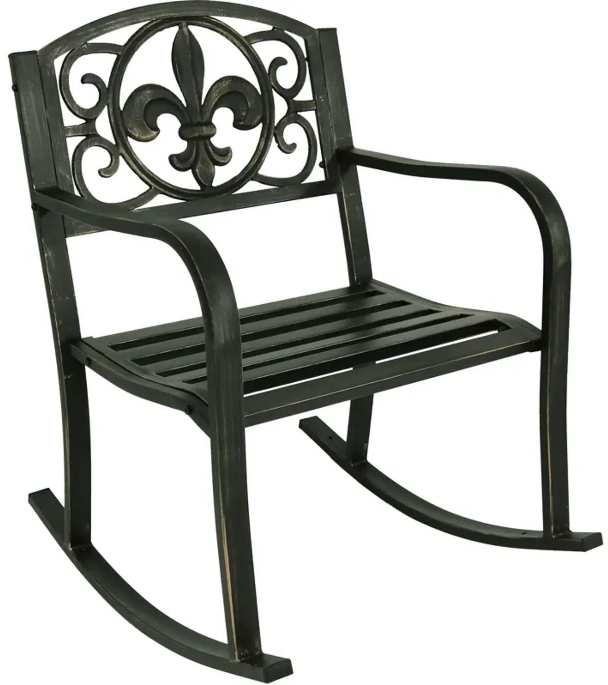 Sunnydaze Fleur-de-Lis Cast Iron and Steel Outdoor Rocking Chair - Black