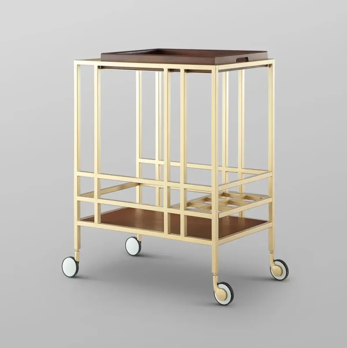 Inspired Home Ron Bar Cart Serving Tray with Caster