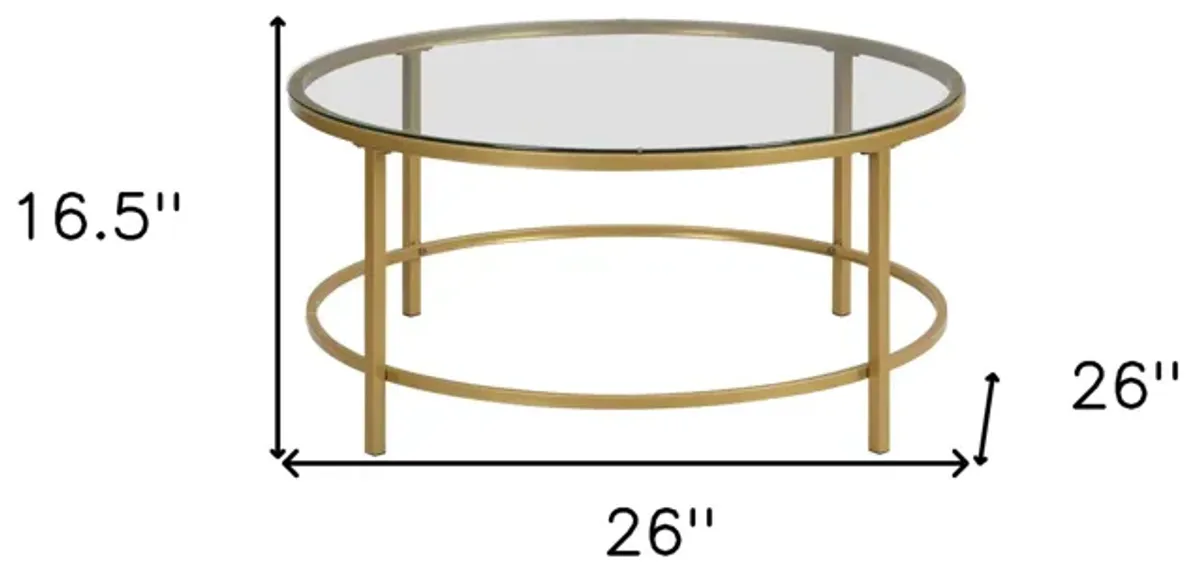 Hivvago 36" Gold And Clear Glass Round Coffee Table