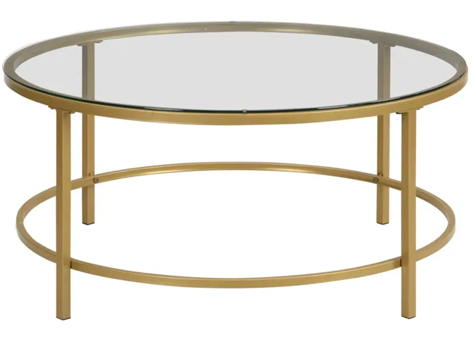 Homezia 36" Gold And Clear Glass Round Coffee Table