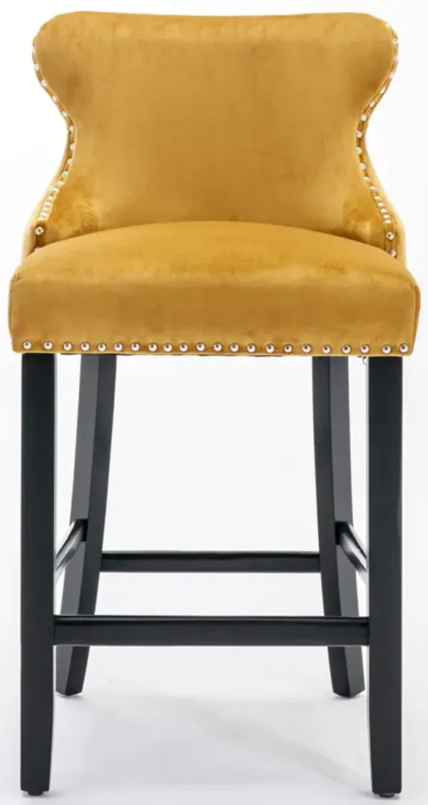 Streamdale Gold Velvet Wingback Bar Stools, Set of 2