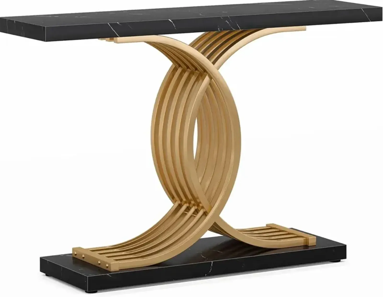 Entryway Table, Modern 39-Inch Console/Accent Table with Geometric Metal Legs, Faux Marble Narrow Wood Sofa Table